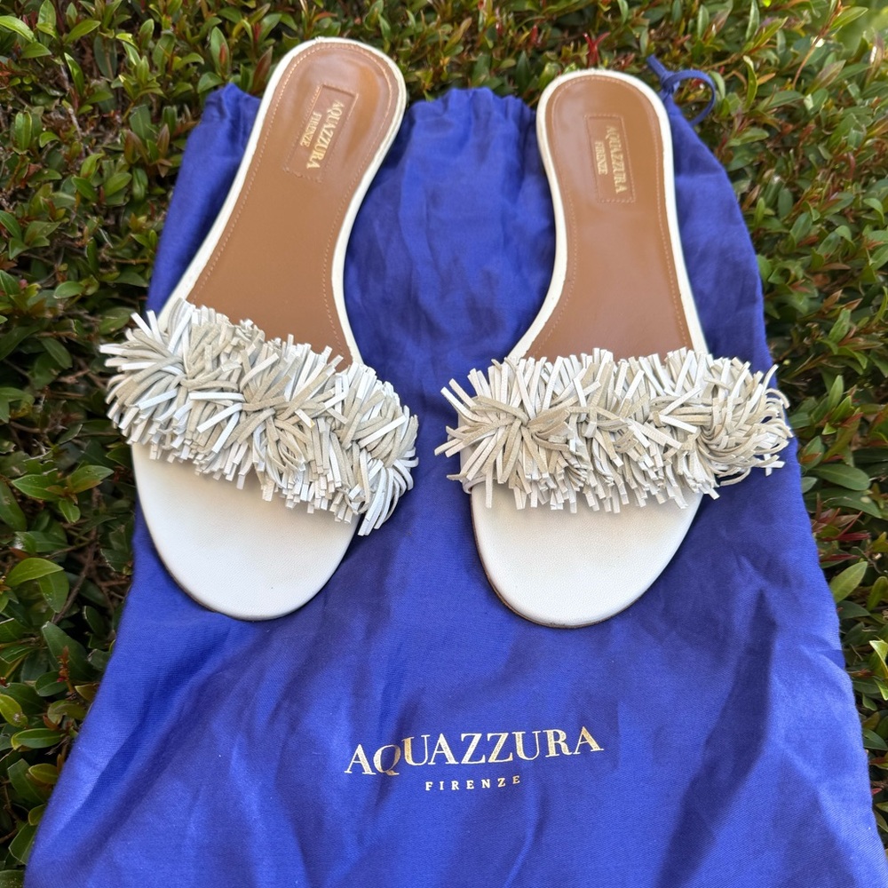 Aquazzura Wild Thing Fringe Slide Flats - Picture 3 of 7